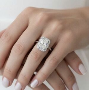 VVS1 Clarity with D color Radiant Cut Baguette Halo Moissanite Ring Size 6